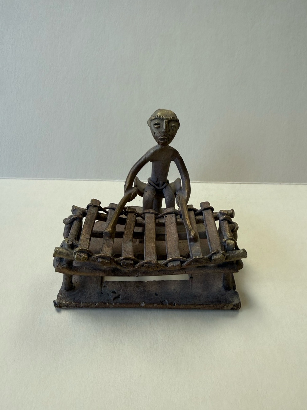 Vintage Hand Crafted Metal Bronze African Xylophone Player Figurine.